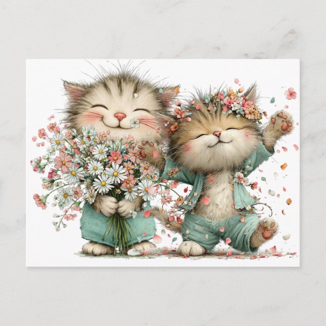 Floral Kitties  Postcard (Front)