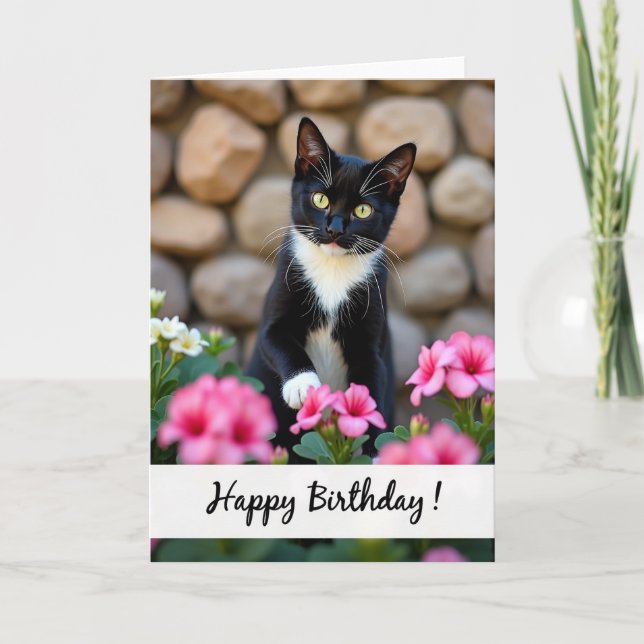 Floral Kitty Birthday Card (Front)