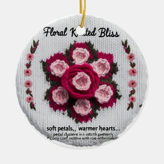 Floral Knitted Bliss Ceramic Ornament | Rose Keeps (Front)