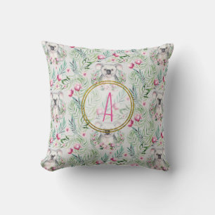Floral KOALA BEAR Monogram Girls Bedroom Nursery Throw Pillow