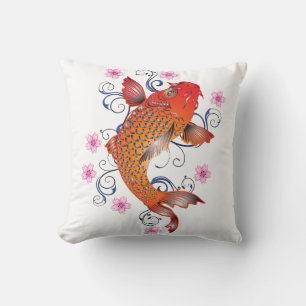 Floral koi carp throw pillow