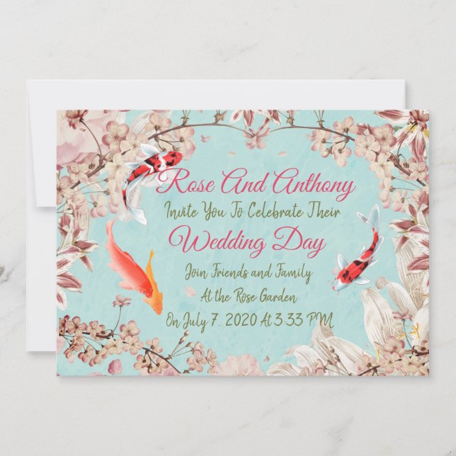 Floral/Koi Faire-part de mariage (Devant)