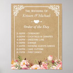 Floral Kraft Wedding Sign for Order of the Day