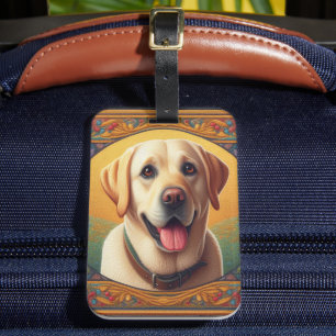 Floral Labrador Retriever Colourful Border Dog Luggage Tag