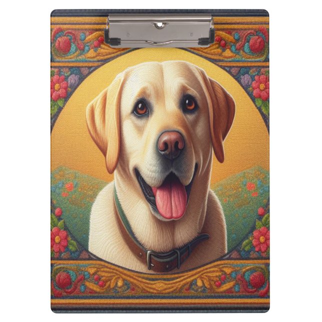 Floral Labrador Retriever Dog Colourful Border Clipboard (Front)