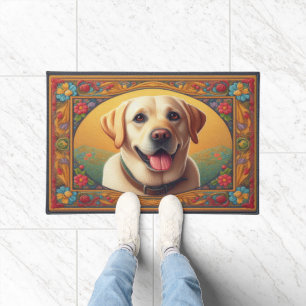 Floral Labrador Retriever Dog Colourful Border Doormat