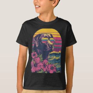 Floral Labrador Surfer Hibiscus Flowers Summer T-Shirt