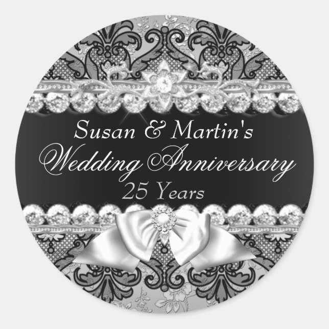 Floral & Lace 25th Wedding Anniversary Sticker (Front)