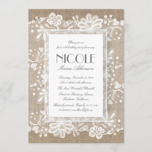 Floral Lace and Burlap Elegant Birthday Party Invitation