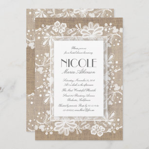 Floral Lace and Burlap Elegant Bridal Shower Invitation