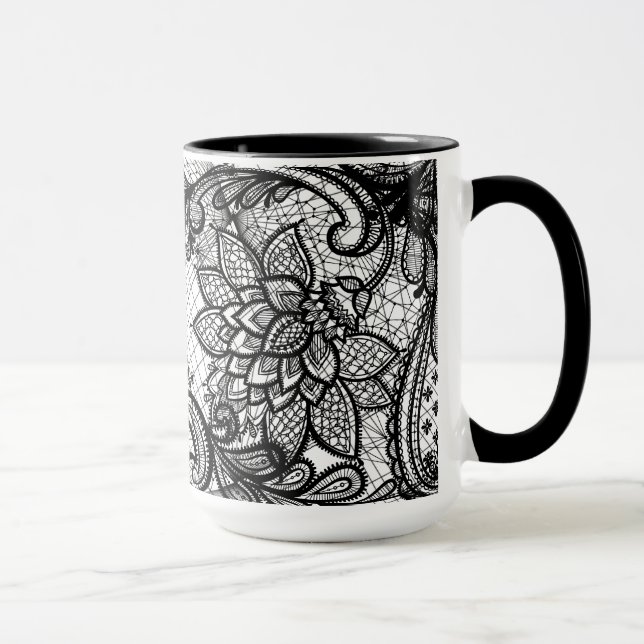 Floral Lace B&W Coffee Cup (Right)