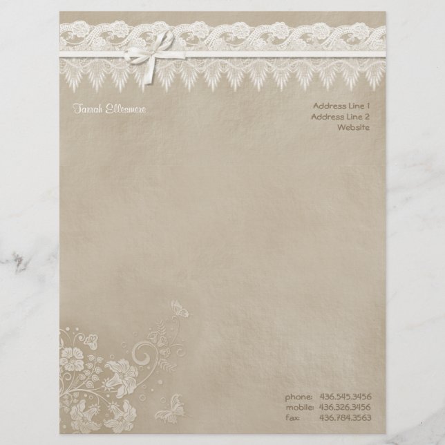 Floral Lace Butterfly Wedding Letterhead (Front)