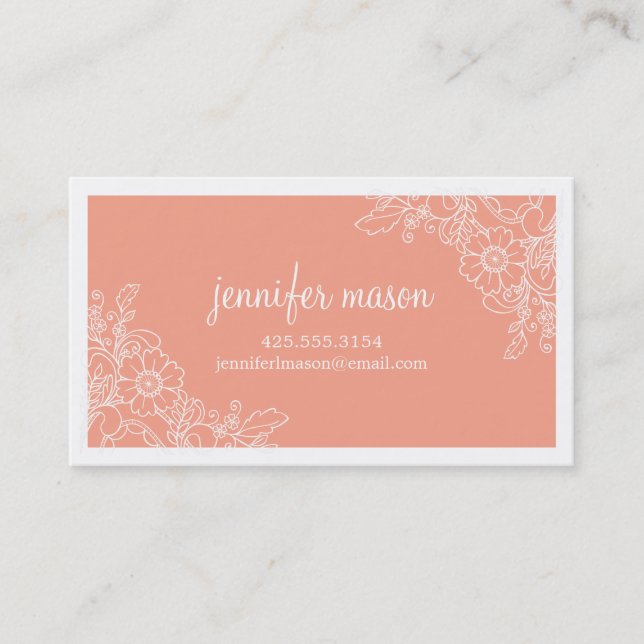 Floral Lace Calling Card - Coral (Front)