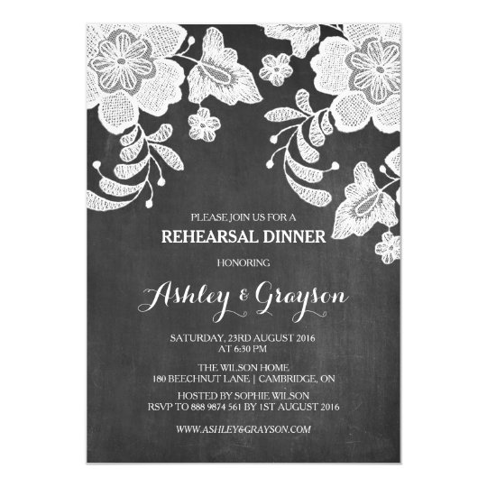 Floral Lace Chalkboard Rehearsal Dinner Invitation