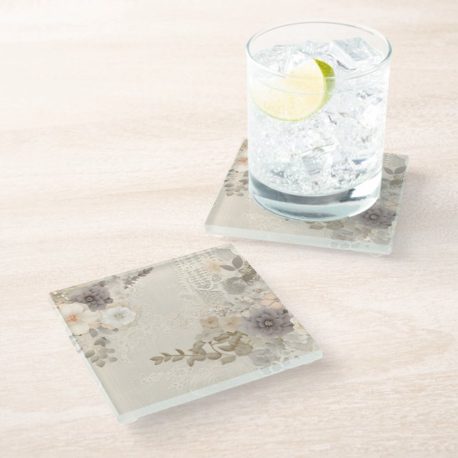 Floral & Lace Glass Coaster (Angled)