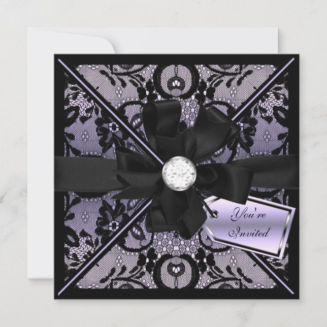 Floral Lace Invite with Diamond Bow (Front)
