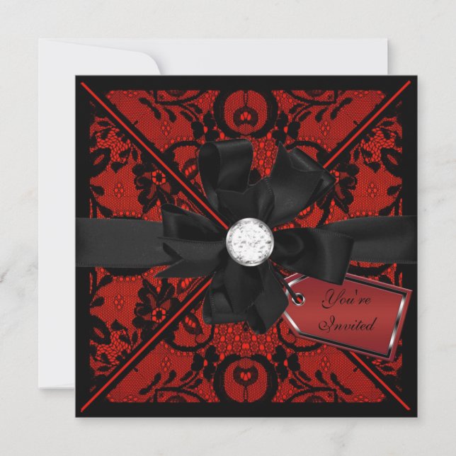 Floral Lace Invite with Diamond Bow (Front)