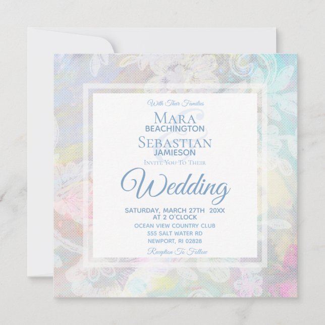 ~ Floral Lace Marble Romantic Vintage Wedding Invitation (Front)