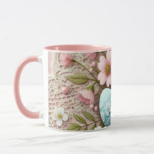 Floral lace pastel pink Easter eggs and flowers  Mug