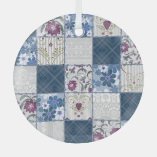 Floral Lace: Patchwork Seamless Background. Glass Ornament