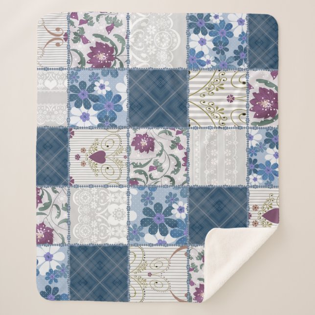 Floral Lace: Patchwork Seamless Background. Sherpa Blanket (Front)