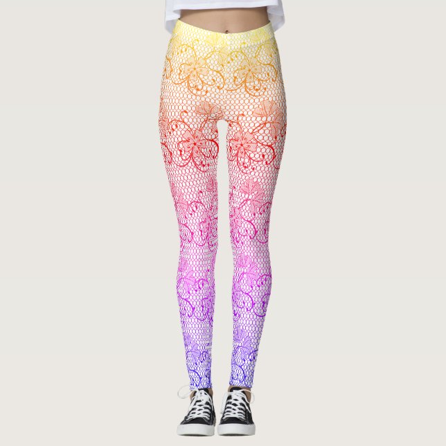 Floral Lace Pattern Colourful Leggings (Front)