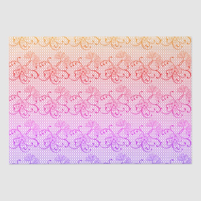 Floral Lace Pattern Shades of Pink and Orange Tissue Paper (Front)