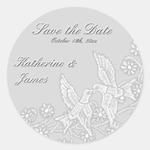 Floral Lace Platinum Save the Date Sticker
