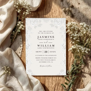 Floral Lace Rustic Country Elegant QR Code Wedding Invitation