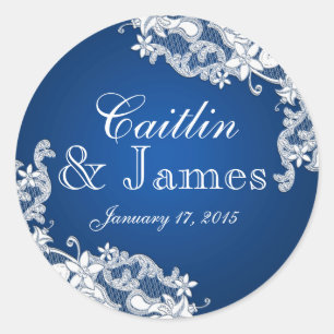 Floral Lace Sapphire Blue Classic Round Sticker