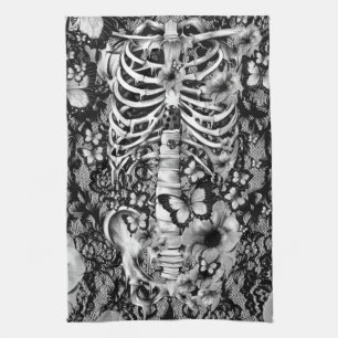 Floral lace skeleton with butterflies kitchen towel