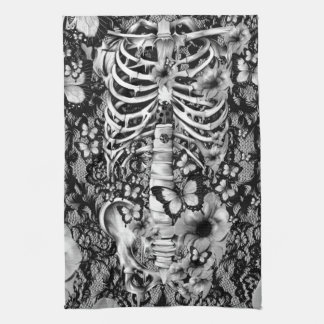 Floral lace skeleton with butterflies kitchen towel