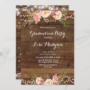 Floral Lace String Lights Graduation Party Card