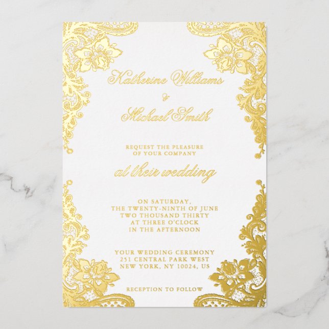 Floral Lace Wedding Real Gold Foil (Front)