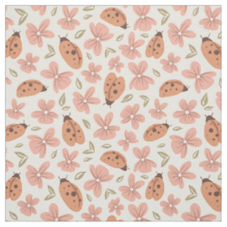 Floral Ladybird Pattern Pink Flowers Ladybug Girly Fabric