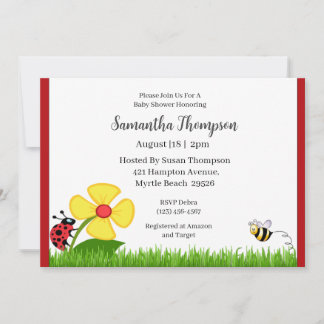 Floral Ladybug and  Bee Baby Shower Invitation