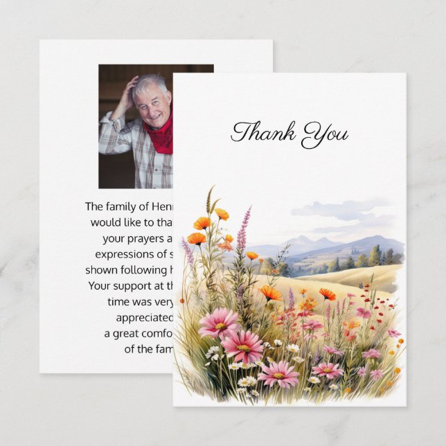 Floral Landscape Funeral Photo Thank You (Front/Back)