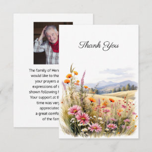 Floral Landscape Funeral Photo Thank You Card