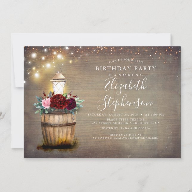 Floral Lantern Rustic Country Fall Birthday Party Invitation (Front)