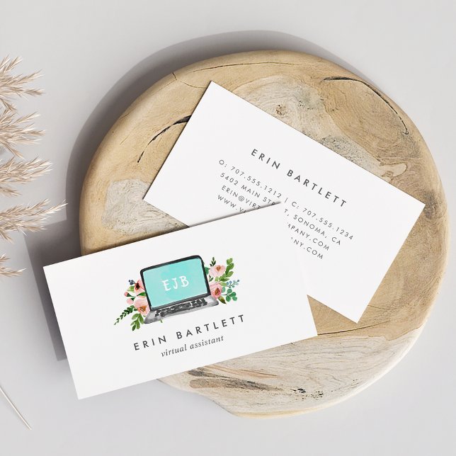 Floral Laptop Monogram | Virtual Assistant Business Card (Creator Uploaded)