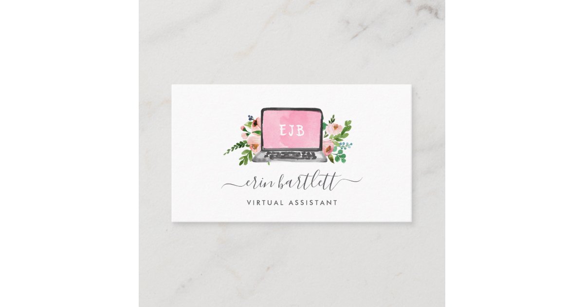 Floral Laptop Virtual Assistant Business Card Zazzle.ca