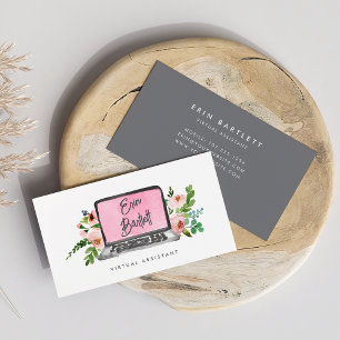 Floral Laptop   Virtual Assistant Business Card