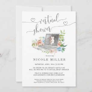 Floral Laptop Virtual Baby Shower Invitation