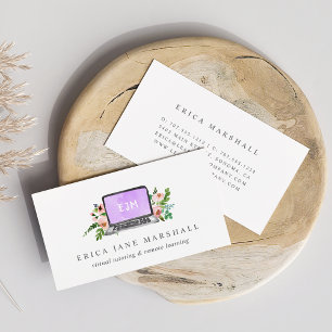 Floral Laptop   Virtual Tutor   Remote Learning Business Card