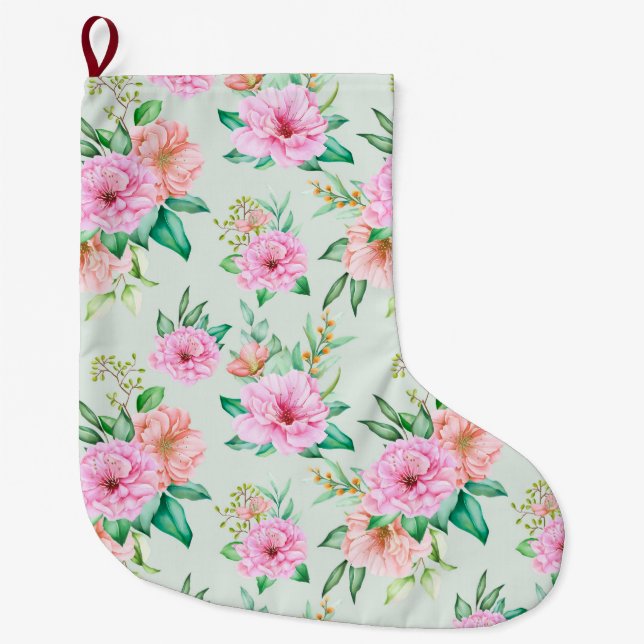 Floral Large Christmas Stocking (Front)