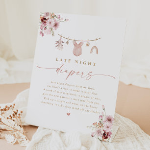 Floral Late Night Diapers Baby Shower Activity Pedestal Sign