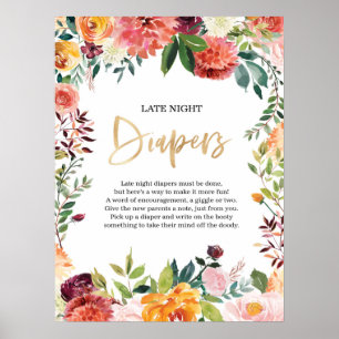 Floral Late night diapers Baby shower sign