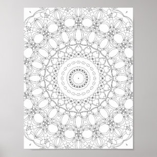 Floral Lattice Kaleidoscope Coloring Page Design Poster
