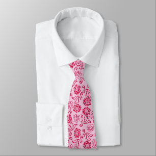 Floral lattice pattern of tea roses on pink tie