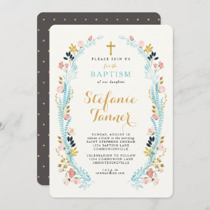 Floral Laurel Baptism Invitation